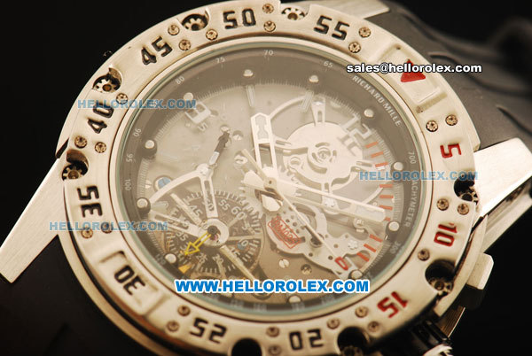 Richard Mille RM 025 Automatic Movement Black Skeleton Dial with Black Rubber Strap - Click Image to Close